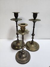 Vintage Brass Candlestick Holders Made In India Floral Design Set Of 3 picture