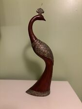Vintage Wood Ceramic Mid Century Peacock Bird Statue Large 21” MCM Brown Gold picture