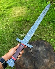 32 Inch Handmade Damascus Steel Sword Battle Ready With Sheath Viking Sword picture