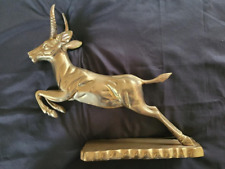 LG SOLID CAST BRASS RUNNING/LEAPING ANTELOPE APPROX 12 IN T X 15 L SEE MEASURES picture
