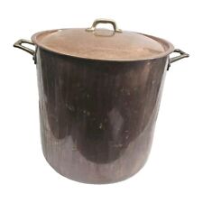 Large Antique French Tin Lined Copper Stock Pot With Lid, 18 To 20 Qt. 10.5 Lbs. picture