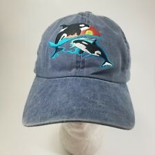 Vintage 90s SeaWorld Adventure Parks Hat Cap Jean Blue Shamuu Killer Whale Orca picture