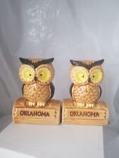 VINTAGE 1985 Owl Salt & Pepper Shakers Oklahoma Souvenir Retro Kitsch picture