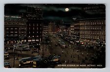 Detroit MI-Michigan, Monroe Avenue, Night, Kelloggs, Vintage c1916 Postcard picture