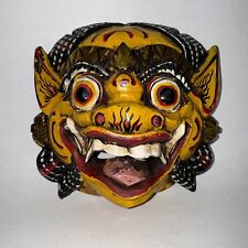 Balinese Singh Barong Yellow Wooden Mask Indonesian Carving WallArt Decor Hanger picture