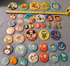 Vintage Snoopy Peanuts Mickey Mouse Disneyland Sesame Street Button Pin 44 Lot picture