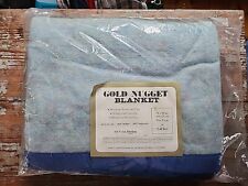 Vtg Blanket NEW Blue 72x90 Nylon Binding TWIN Or FULL Gold Nugget Blanket NIP picture
