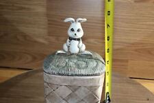 Vintage Ceramic Bunny Rabbit on Grass in Basket Trinket Box Easter decor picture