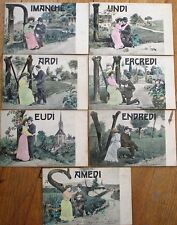 Days of the Week 1904 SET of Seven French Postcards - Couple, Large-Letter picture
