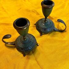 Israel vintage brass and green metal candle holders picture