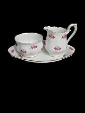 Vintage Royal Albert England L Pink Roses  Bone China Sugar Bowl, Creamer, Tray picture
