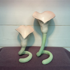 Fitz & Floyd Japan Ceramic Pink Green Cala Lilly Candlestick Holder - Set of 2 picture