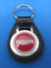 Vintage Bugatti black genuine grain leather keyring key fob keychain - Old Stock picture