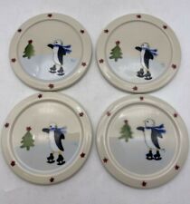 Hartstone Pottery Christmas Penguin Ice Skating Ceramic Coasters Handpainted  picture