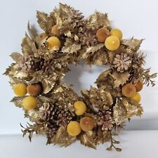VTG Wreath Holiday Fall Plastic Gold Glitter MCM Retro Felted Christmas 11