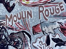 RARE Paris France DECO 1940's Moulin Rouge MONTMARTRE Barkcloth Vintage Fabric picture