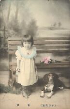 Hand Colored Postcard cute Little Japanese Girl With Dog picture