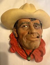 Vintage Bossons Chalkware Rawhide Cowboy Head Cigar Bust England 1967 JB England picture