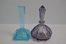 2 Antique Art Deco Perfume Bottles With Dabbers Purple & Aqua Collectible Glass picture