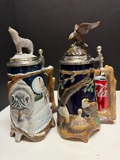 2002 Anheuser-Busch Nature’s Pride Series Bald Eagle & Wolf Steins No Box NICE picture