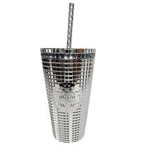 NEW Starbucks 2023 Holiday Metallic Mirror Silver Grid Disco 16 Ounce Tumbler picture