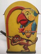 Antique Saalheimer And Strauss Parrot And Monkey Mechanical Tin Bank~ Works picture