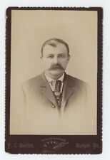 Antique Circa 1890s Cabinet Card Older Man With Mustache Unique Hair Bangor, PA picture
