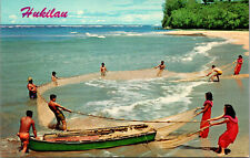 Vtg 1960s Hukilau Ancient Hawaiian Net Fishing Hawaii HI Unused Postcard picture