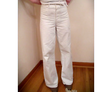 40's Vtg USN Sailor Pants Summer White High Waist Button Fly Wide Leg 34X32 picture