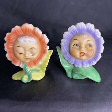Vintage Anthropomorphic Flower Girls Petal Head Salt and Pepper Shakers-Japan picture