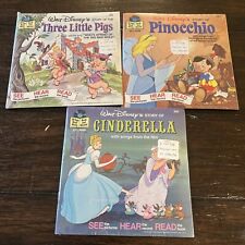 SEALED LOT Walt Disneys Cinderella Pinocchio Little Pigs Read Along Book Record picture