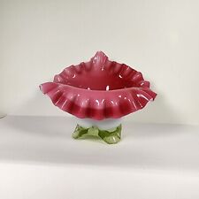 Vtg Victorian Glass Jack In Pulpit  Vase Vaseline Petal Feet Cased White Pink picture