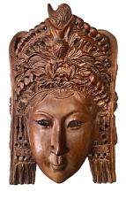 Balinese Female Hand Carved Solid Wood Face Mask Goddess Vintage Wall Art 8”x5” picture