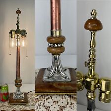 RESTORED Antique Vtg Arts Crafts Deco Table Lamp Copper Brass Marble Stone Agate picture