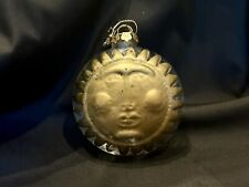 Vtg 90s Style Celestial Gold Sun w/ Face Glass Bauble Christmas Tree Ornament picture
