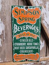 VINTAGE SIMPSON SPRING BEVERAGE  PORCELAIN SIGN OLD SODA COLA DRINK ROOT BEER 8