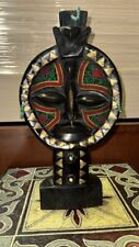 Rare Mid Century Carved African Wood Statue beads Colored Bust 10” picture