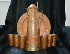 1900 Carl Deffner Copper & Brass Jugendstil/Art Nouveau Wine Carafe, Cups & Tray picture
