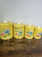 1950s Ransburg Canister Set Of 4 Kitchen Yellow Daisies Floral Vintage picture