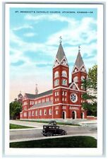 c1910's St. Benedict's Catholic Church Cars Atchison Kansas KS Antique Postcard picture