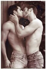 REPRINT Shirtless Handsome young man hunk jock kiss gay vtg photo picture