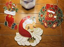 VTG GIFTCO Christmas Santa, Wreath & Stocking Glass “look” Plastic Decor picture