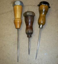 Vintage LOT of 3 Ice Picks with Metal Cap & Wooden Handle picture