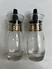 Vintage Pyrex Corning Glass Salt And Pepper Shaker Atomic Gold Bands picture