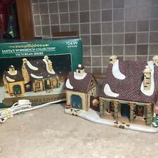 Santa's Workbench  “ BARNSTBLE LIVERY  ” Lighted Porcelain House W/ Lights picture