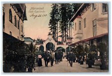 1908 Crowd Walking Scene Marienbad Cafe Egerlander Antique Posted Postcard picture