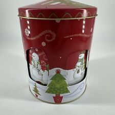 Pier 1 Musical Rotating Metal Cookie Canister Tin Snowmen Christmas Trees w/Lid picture