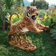 Mid Leap Majestic Bengal Tiger Striped Jungle Cat Wildlife Yard Garden Statue picture