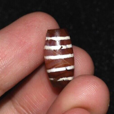 Ancient Central Asian Etched Carnelian Bead with 5 Stripes in Good Condition picture