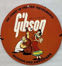 GIBSON GUITAR & AMPLIFIER SINGING MUSIC PARTY CLUB PORCELAIN ENAMEL CARTOON SIGN picture